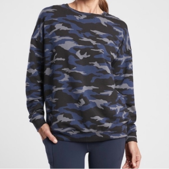 Athleta Balanced Printed Pullover Small Blue/Black Camo Small - Picture 3 of 7